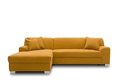 DOMO. collection Capri Canapé d'angle en Forme de L avec Fonction Convertible, canapé d'angle rembourré, 239 x 152 x 75 cm (l x p x h) - Jaune Mangue