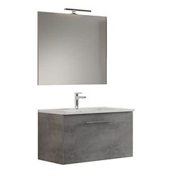 MaMa Store GEA1 100 - Mobile Bagno Sospeso 100 CM monocassettone Grigio Cemento con Lavabo, Specchio e Lampada LED, L.101 X P.46 X H.45 cm