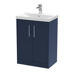 Hudson Reed JNU2903D Juno Modern Bathroom Floor Standing 2 Soft Close Door Vanity Unit and Thin-Edge Basin, 600mm, Midnight Blue