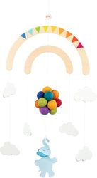 goki 52867 Mobiele olifant op reis, van hout en wolvilt, rustgevend houten mobiel, thema wolken en ballonnen in de babykamer, bevordert fantasie en visuele ontwikkeling, 25 cm x 30 cm, vanaf de