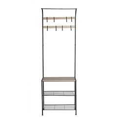 Last Deco wieszak na ubrania Henche | Szafka na wieszak na ubrania żelazko - 3 półki - kolor czarny i naturalny | wymiary 60 x 185 x 28 cm