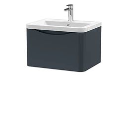 nuie Modern Bathroom Wall Hung 1 Drawer Vanity Unit & Ceramic Basin, 600mm, Satin Anthracite, Soft Black