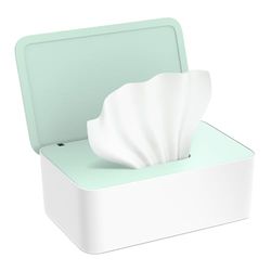 Kolamom Boîte à Lingettes Distributeur, Boîtes de Papier Toilette Humide pour Bébés et Adultes, Boîte de Lingette Humides avec Couvercle pour l'extérieur, la maison et le bureau - Vert