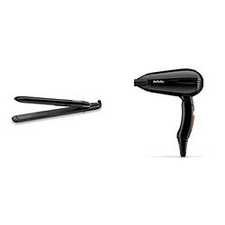 BaByliss Lisseur Sleek Finish 230 avec Températures Digitales et plaques Tourmaline-Céramique ST255E & Sèche-cheveux Travel Dry 2000 Compact Léger avec poignée pliante 5344E