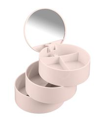 WENKO Kosmetik Tower Rosa - Kosmetik Organizer mit 3 drehbaren Fächern und Spiegel, Kunststoff (ABS), 13 x 14 x 13 cm, Rosa