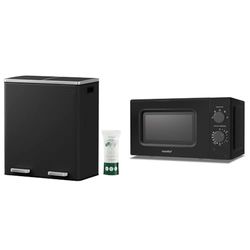 SONGMICS Double Rubbish Bin, 2 x 30L Waste and Recycling Kitchen Bin with 15 Rubbish Bags & COMFEE' 700W 20L Black Microwave Oven With 5 Cooking Power Levels, Quick Defrost Function