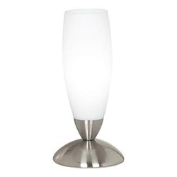 EGLO Candeeiro de mesa slim níquel, branco E14 40 W, candeeiros de mesa, níquel, branco, vidro, aço, quarto, sala de estar, IP20, II, E14