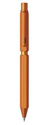 RHODIA 9340C - 3-in-1 ScRipt Multipen - 2 balpen 0,5 mm zwart en rood + 1 vulpotlood grafiet 0,5 mm - zeskantbehuizing van geborsteld aluminium oranje - navulbaar - gum onder de schuiver