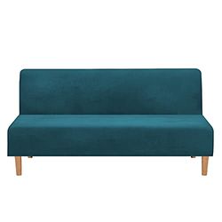 Mingfuxin Armless Sofa Bed Covers, Stretch Velvet Futon Couch Cover Thick Soft Cozy Sofa Bed Slipcover Furniture Protector Armless Folding Sofa Bed (Thick Velvet | Water Blue)