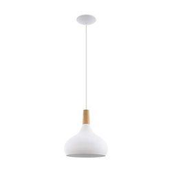 Eglo Candeeiro suspenso Sabinar, lâmpada em suspensão de 1 lâmpada, candeeiro suspenso de aço e madeira, cor branca, castanho, casquilho E27, diâmetro 28 cm