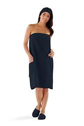 Boca Terry - Toalla de SPA para Mujer, 100% algodón, Toalla de SPA, Ducha, baño y Gimnasio con broches, Toalla para Mujer, Color Negro, Mediano/Grande