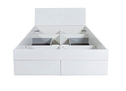 Composad | Letto della Linea Storage con 4 cassetti Contenitori, Letto Matrimoniale alla Francese, (LxAxP) 145,80x95,40x220,20 cm, Colore Bianco laccato, Made in Italy
