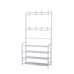 Herzberg HG03374, Perchero de entrada con zapatero, organizador de almacenamiento de 4 niveles, 8 ganchos resistentes, fácil de montar, duradero, ideal para maximizar el espacio