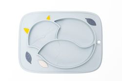 InnoGIO GIOfresh Fox, Assiette 1er Âge Renard à 3 Compartiments pour Bébé et Enfant, Silicone Souple, Surface Antidérapante, sans BPA, Adapté au Lave-Vaisselle, Plat Multiportions, Bleu
