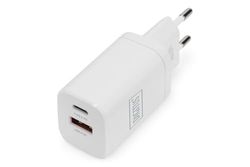 DIGITUS Cargador Universal 30 W - 1x USB-C - 1x USB-A - Cargador rápido Power Delivery (PD 3.0) & Quick Charge (QC 3.0) - para iPhone, iPad, Samsung Galaxy, Xiaomi, Huawei - Blanco