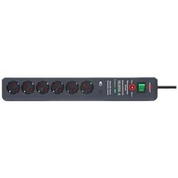 Brennenstuhl Secure-Tec Extensão de tomadas com 6 tomadas de corrente, proteção contra sobretensão e sinal de alerta acústico (cabo de 3 m, interruptor) antracite