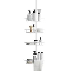 Zenna Home Étagère de douche avec 4 étagères avec barres de serviette, blanc, 152,4 à 240,3 cm – Organiseur de douche d'angle résistant à la rouille – Étagère de douche réglable de qualité supérieure
