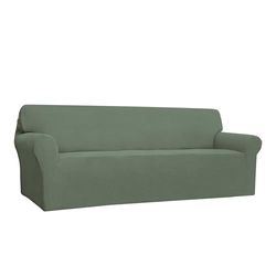 Easy-Going Stretch 4 Seater Sofa Slipcover 1-Piece Sofa Cover Furniture Protector Couch Soft with Elastic Bottom for Kids,Polyester Spandex Jacquard Fabric Small Checks (XX Large,Greyish Green)