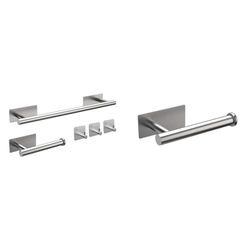 Ibergrif M34452A Juego de Toallero de Baño, Contiene Toallero Adhesivo & MK34052 Portarrollos Baño Autoadhesivo, Soporte Colgador, Acero Inoxidable, Gris