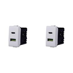 Toma cargador doble USB 2 en 1 Type-A + Type-C compatible con Bticino Matix 5 Vdc 3.1 A color blanco