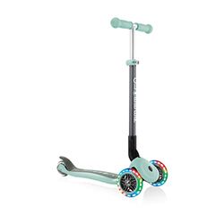 Globber - Primo Foldable Lights - Folding Scooter with 3 Wheels for Children Aged 3 to 7 Years Above - Pastel Green