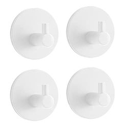 MSV Pack of 4. Self-Adhesive, Max 8 kg Circle Bathrobe Wall Stainless Steel Rustproof Bathroom and Kitchen Towel Holder Coat Hooks No Drilling-Matte White, 4.5x2.7cm