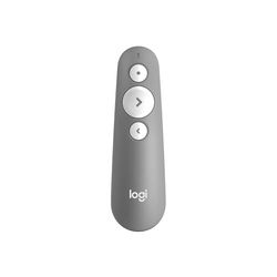 Presentationsenheten Logitech R500s med klass 1-laser och Bluetooth samt USB/presentationsvred – universell kompabilitet, 20 meters aktionsradie – Ljusgrå