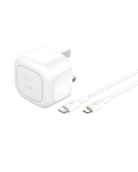 Belkin BoostCharge Compact Wall Charger 30W, Travel-friendly USB-C Power Delivery Fast Charging for Apple iPhone, Samsung Galaxy, iPad, AirPods, Tablet & More with USB-C to Lightning Cable - White