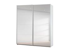 Packs Rauch Caracas Armoire 2 portes Alpin blanc avec façade miroir complète, 6 étagères, 2 tringles à vêtements, 1 crochet de porte, kit d'amortisseurs de porte, L x H x P 181x210x62 cm