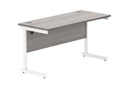 Office Hippo Essentials Bureau rectangulaire avec Gestion des Ports de câble, Cadre Blanc en chêne Gris de l'Alaska, W140 X D60 x 73cm