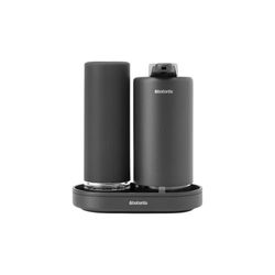 Brabantia SinkStyle Set di Dispenser per Sapone con 2 Eleganti Dispenser per il Sapone dei Piatti e delle Mani, Vassoio Testurizzato e Spremisapone, Mineral Infinite Grey, 2 x 200 ml