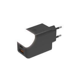 Adapter met Dubbele Poorten Snelladen 65W - USB- en USB-C-poort - Ideaal voor het Opladen van Telefoons, Tablets en Computers - Met Aan/Uit Touch-lampje - Xoopar ICE-G Zwart