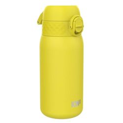 Ion8 Gourde Enfant, Inox 400ml, Anti-Fuite, Facile à Ouvrir, Verrouillage Sécurisé, Lavable au Lave-Vaisselle, Poignée de Transport, Facile à Nettoyer, Durable, Acier Inoxydable, Jaune