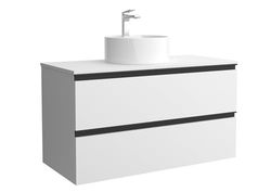 Mueble de Baño BEQUIA Metal 100cm Blanco Mate | Lavabo sobre encimera Porcelana Centrado