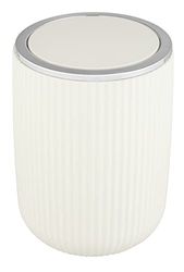 WENKO Agropoli S swing bin, cream white, 2 litres, bathroom waste bin with lid, waste bin made of high-quality plastic with sculptural design & textured surface, Ø 14.5 x 20 cm