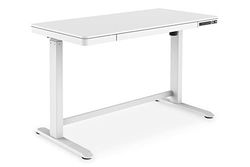 DIGITUS Bastidor de Mesa Regulable en Altura eléctrico - estación de Carga USB - Pantalla LED - función de Memoria - Cierre con Llave - 1 Motor - cajón - 120 x 60 cm (Ancho x Fondo) - Blanco