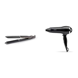 BaByliss Smooth Pro 235 Hair Straighteners, Ionic, Salon performance, Controlled heat, 6 settings, Ceramic plates & Power Smooth 2400W Hair Dryer, Black, Fast, lightweight, ionic dryer