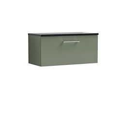 nuie Modern Bathroom Wall Hung 1 Drawer Vanity Unit with Laminate Worktop, Satin Green, 800mm