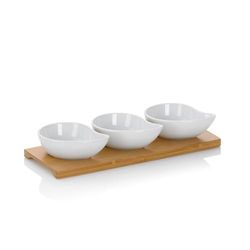 Kela Conjunto de tigelas Philipa porcelana branca 4 peças 26,0 x 10,0 x 4,5 cm bambu redondo 12260, 26 x 10 x 4,5 cm