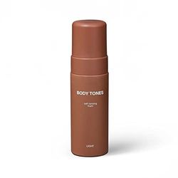 Body Tones Juego de autobronceador y guante, mousse autobronceador que hidrata y contrarrestra los efectos del envejecimiento, el efecto del bronceado natural (Piel clara, 155 ml)