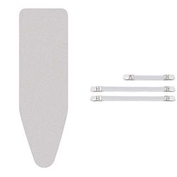 Brabantia Housse pour Table à Repasser C, 124 X 45 cm - Coton, Mousse 4 mm & Feutre 4 mm – Silver & Clips de Fixation pour Housse de Repassage - 3 Pièces - Blanc
