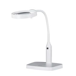 Rollei Lente d'ingrandimento da tavolo con luce LED e braccio snodato – ingrandimento 1,8X e 3,3X, 6 LED con luminosità regolabile, braccio flessibile, base e morsetto da tavolo, funzionamento a cavo
