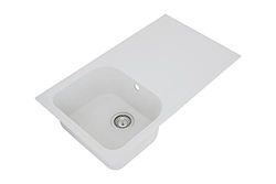 Respekta fregadero de cocina Orlando en granito blanco / Fregadero empotrable de 1 cubeta en 86 x 50 cm / Lavabo adecuado para armarios inferiores de 45 cm de ancho