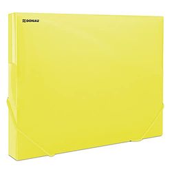 DONAU 8545002PL-11 Boîte à documents avec tendeur d'angle en caoutchouc, en plastique/PP 700 μm jaune-transparent pour format A4 | Largeur dos 30 mm | Ailes latérales pliables | Pour bureau et école