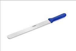 Cuchillo de panadero, acero inoxidable, pulido por un lado, mango de plástico azul, hoja: 31 cm.