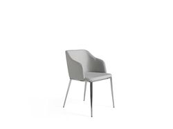 Silla comedor tapizada tela y estructura de patas en acero inoxidable cromado.