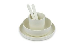 MILL'O BEBÉ - Juego de vasos (plato, cuenco, vaso, cuchara, tenedor), 100% orgánico y orgánico – Libre de BPA – MICROONDABLE – BLANCO