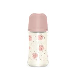 Suavinex, SX Pro Fysiologische fles 270 ml, fles met anti-koliek ventiel, medium doorstroomfles (M), voor baby's vanaf 3 maanden, Bonhomia, roze