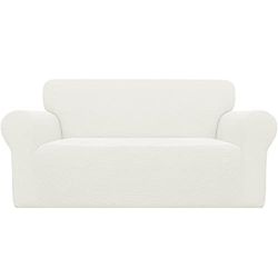 Easy-Going Stretch Sofa Slipcover 1-Piece Sofa Cover Furniture Protector Couch Soft with Elastic Bottom Anti-Slip Foam Kids, Spandex Jacquard Fabric Small Checks(loveseat,Cream)