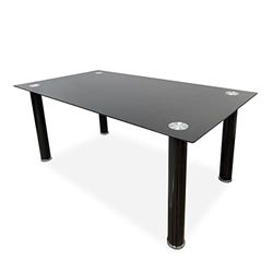 Homey - Mesa de Cristal de Comedor o Cocina con Patas Negras Modelo Döme, Práctica y Funcional. Medidas: 140 cm (Largo) x 80 cm (Ancho) x 74 cm (Alto)